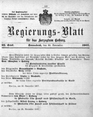 Regierungs-Blatt für das Herzogtum Coburg (Coburger Regierungs-Blatt) Samstag 30. November 1907