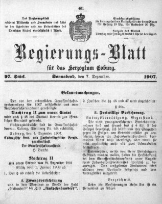 Regierungs-Blatt für das Herzogtum Coburg (Coburger Regierungs-Blatt) Samstag 7. Dezember 1907