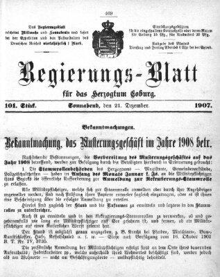 Regierungs-Blatt für das Herzogtum Coburg (Coburger Regierungs-Blatt) Samstag 21. Dezember 1907