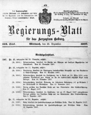 Regierungs-Blatt für das Herzogtum Coburg (Coburger Regierungs-Blatt) Mittwoch 25. Dezember 1907