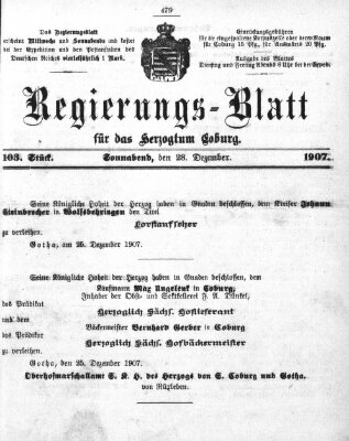 Regierungs-Blatt für das Herzogtum Coburg (Coburger Regierungs-Blatt) Samstag 28. Dezember 1907