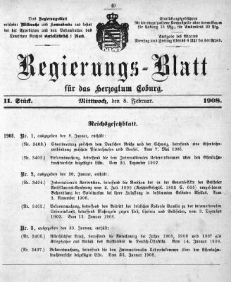 Regierungs-Blatt für das Herzogtum Coburg (Coburger Regierungs-Blatt) Mittwoch 5. Februar 1908