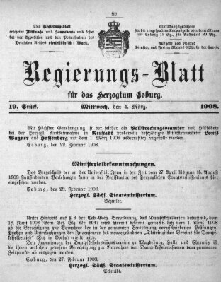 Regierungs-Blatt für das Herzogtum Coburg (Coburger Regierungs-Blatt) Mittwoch 4. März 1908