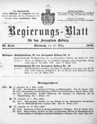 Regierungs-Blatt für das Herzogtum Coburg (Coburger Regierungs-Blatt) Mittwoch 25. März 1908