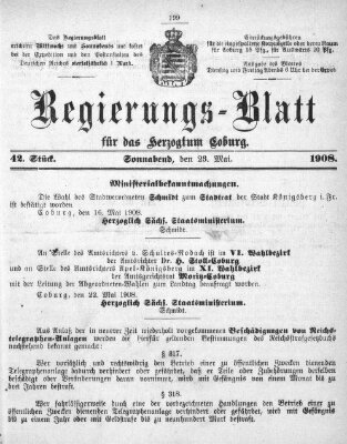 Regierungs-Blatt für das Herzogtum Coburg (Coburger Regierungs-Blatt) Samstag 23. Mai 1908