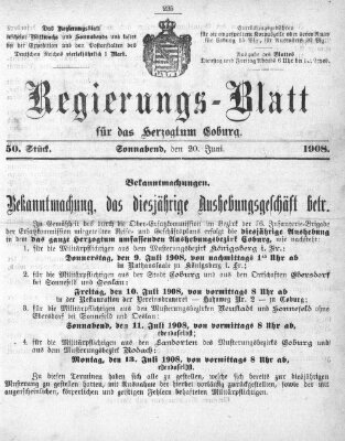 Regierungs-Blatt für das Herzogtum Coburg (Coburger Regierungs-Blatt) Samstag 20. Juni 1908