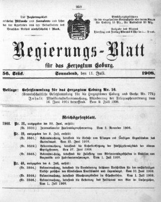 Regierungs-Blatt für das Herzogtum Coburg (Coburger Regierungs-Blatt) Samstag 11. Juli 1908