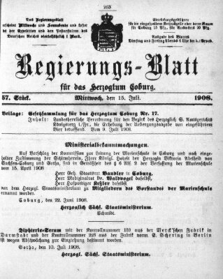 Regierungs-Blatt für das Herzogtum Coburg (Coburger Regierungs-Blatt) Mittwoch 15. Juli 1908