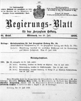 Regierungs-Blatt für das Herzogtum Coburg (Coburger Regierungs-Blatt) Mittwoch 29. Juli 1908