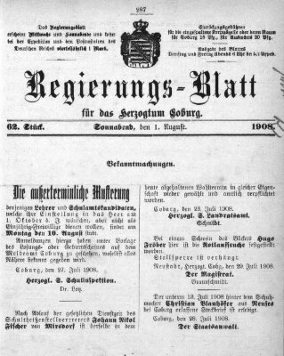 Regierungs-Blatt für das Herzogtum Coburg (Coburger Regierungs-Blatt) Samstag 1. August 1908