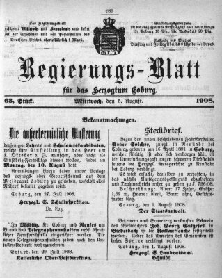 Regierungs-Blatt für das Herzogtum Coburg (Coburger Regierungs-Blatt) Mittwoch 5. August 1908