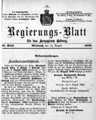 Regierungs-Blatt für das Herzogtum Coburg (Coburger Regierungs-Blatt) Mittwoch 12. August 1908