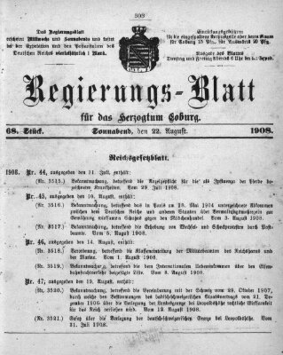 Regierungs-Blatt für das Herzogtum Coburg (Coburger Regierungs-Blatt) Samstag 22. August 1908