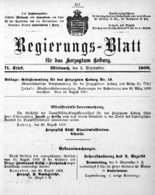 Regierungs-Blatt für das Herzogtum Coburg (Coburger Regierungs-Blatt) Mittwoch 2. September 1908