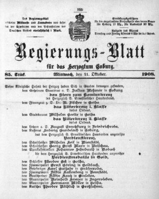 Regierungs-Blatt für das Herzogtum Coburg (Coburger Regierungs-Blatt) Mittwoch 21. Oktober 1908