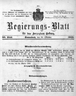 Regierungs-Blatt für das Herzogtum Coburg (Coburger Regierungs-Blatt) Samstag 31. Oktober 1908