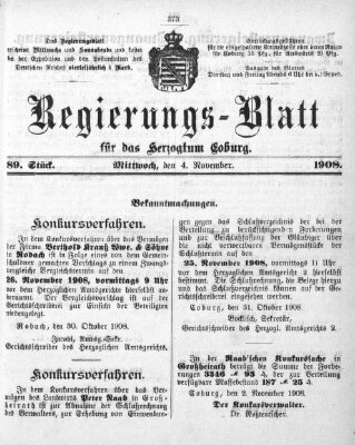 Regierungs-Blatt für das Herzogtum Coburg (Coburger Regierungs-Blatt) Mittwoch 4. November 1908