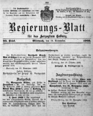 Regierungs-Blatt für das Herzogtum Coburg (Coburger Regierungs-Blatt) Mittwoch 18. November 1908