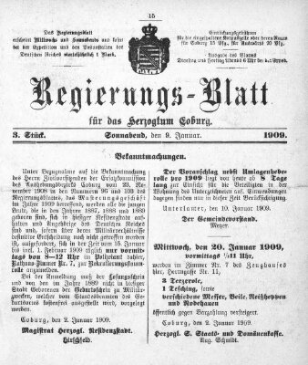 Regierungs-Blatt für das Herzogtum Coburg (Coburger Regierungs-Blatt) Samstag 9. Januar 1909