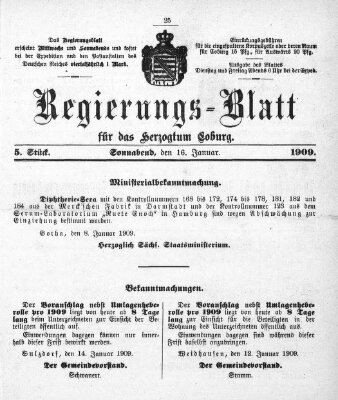 Regierungs-Blatt für das Herzogtum Coburg (Coburger Regierungs-Blatt) Samstag 16. Januar 1909