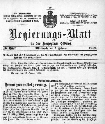 Regierungs-Blatt für das Herzogtum Coburg (Coburger Regierungs-Blatt) Mittwoch 3. Februar 1909