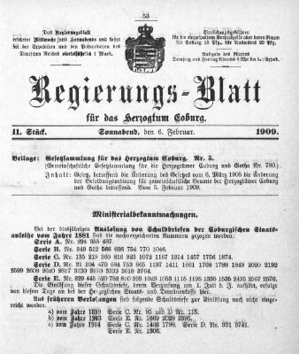 Regierungs-Blatt für das Herzogtum Coburg (Coburger Regierungs-Blatt) Samstag 6. Februar 1909
