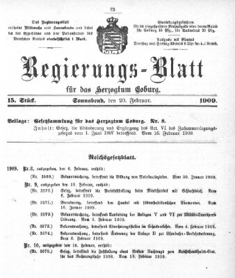 Regierungs-Blatt für das Herzogtum Coburg (Coburger Regierungs-Blatt) Samstag 20. Februar 1909