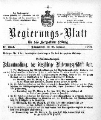 Regierungs-Blatt für das Herzogtum Coburg (Coburger Regierungs-Blatt) Samstag 27. Februar 1909