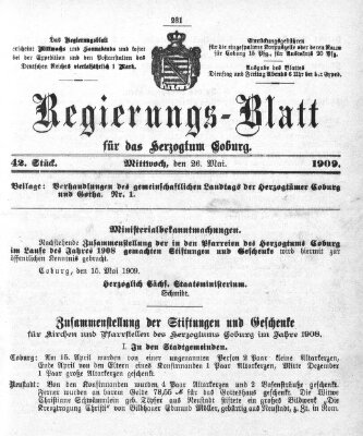 Regierungs-Blatt für das Herzogtum Coburg (Coburger Regierungs-Blatt) Mittwoch 26. Mai 1909