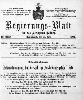 Regierungs-Blatt für das Herzogtum Coburg (Coburger Regierungs-Blatt) Samstag 29. Mai 1909