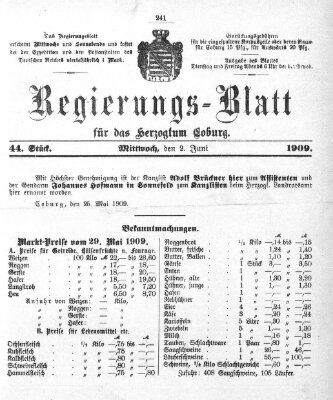 Regierungs-Blatt für das Herzogtum Coburg (Coburger Regierungs-Blatt) Mittwoch 2. Juni 1909