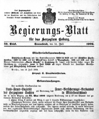 Regierungs-Blatt für das Herzogtum Coburg (Coburger Regierungs-Blatt) Samstag 24. Juli 1909