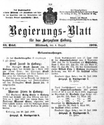 Regierungs-Blatt für das Herzogtum Coburg (Coburger Regierungs-Blatt) Mittwoch 4. August 1909