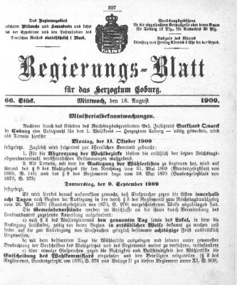 Regierungs-Blatt für das Herzogtum Coburg (Coburger Regierungs-Blatt) Mittwoch 18. August 1909