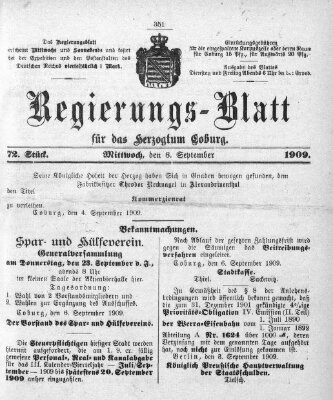 Regierungs-Blatt für das Herzogtum Coburg (Coburger Regierungs-Blatt) Mittwoch 8. September 1909