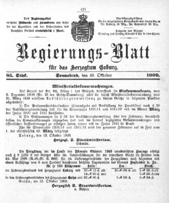 Regierungs-Blatt für das Herzogtum Coburg (Coburger Regierungs-Blatt) Samstag 23. Oktober 1909