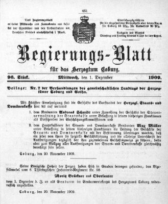 Regierungs-Blatt für das Herzogtum Coburg (Coburger Regierungs-Blatt) Mittwoch 1. Dezember 1909