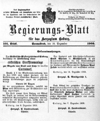 Regierungs-Blatt für das Herzogtum Coburg (Coburger Regierungs-Blatt) Samstag 18. Dezember 1909