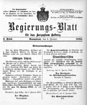 Regierungs-Blatt für das Herzogtum Coburg (Coburger Regierungs-Blatt) Samstag 8. Januar 1910