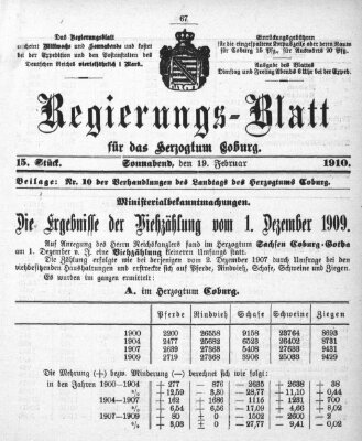 Regierungs-Blatt für das Herzogtum Coburg (Coburger Regierungs-Blatt) Samstag 19. Februar 1910