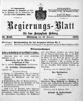 Regierungs-Blatt für das Herzogtum Coburg (Coburger Regierungs-Blatt) Mittwoch 23. Februar 1910