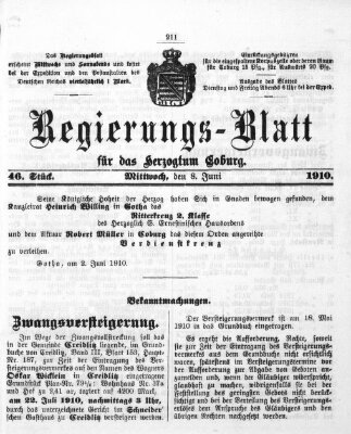 Regierungs-Blatt für das Herzogtum Coburg (Coburger Regierungs-Blatt) Mittwoch 8. Juni 1910