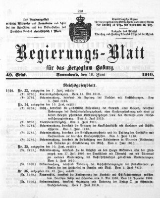 Regierungs-Blatt für das Herzogtum Coburg (Coburger Regierungs-Blatt) Samstag 18. Juni 1910