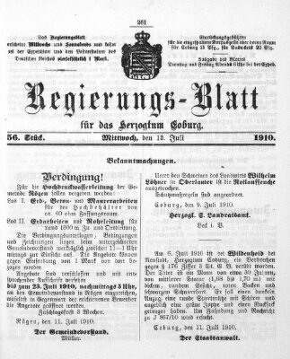 Regierungs-Blatt für das Herzogtum Coburg (Coburger Regierungs-Blatt) Mittwoch 13. Juli 1910