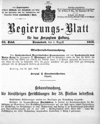 Regierungs-Blatt für das Herzogtum Coburg (Coburger Regierungs-Blatt) Samstag 6. August 1910