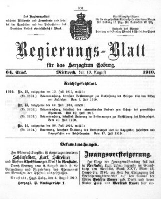 Regierungs-Blatt für das Herzogtum Coburg (Coburger Regierungs-Blatt) Mittwoch 10. August 1910