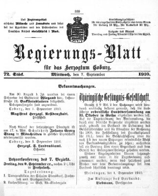 Regierungs-Blatt für das Herzogtum Coburg (Coburger Regierungs-Blatt) Mittwoch 7. September 1910