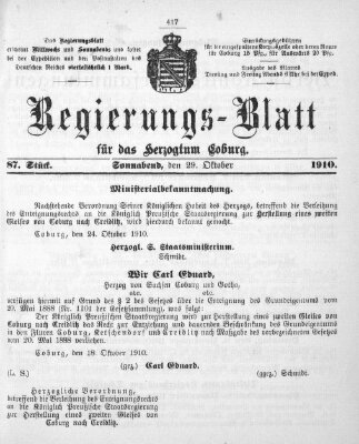 Regierungs-Blatt für das Herzogtum Coburg (Coburger Regierungs-Blatt) Samstag 29. Oktober 1910