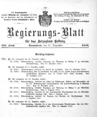 Regierungs-Blatt für das Herzogtum Coburg (Coburger Regierungs-Blatt) Samstag 31. Dezember 1910