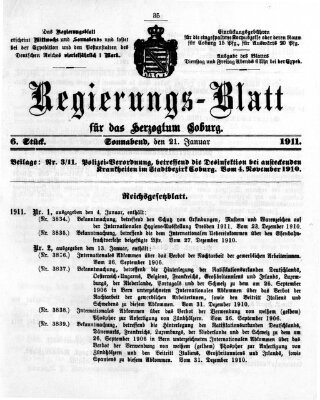 Regierungs-Blatt für das Herzogtum Coburg (Coburger Regierungs-Blatt) Samstag 21. Januar 1911